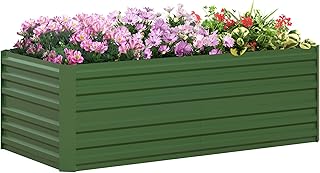 Outsunny Raised Beds for Garden, Galvanised Steel Outdoor Planters with Multi-reinforced Rods for Vegetables, Plants, Flowers and Herbs, 180 x 90 x 59 cm, Green