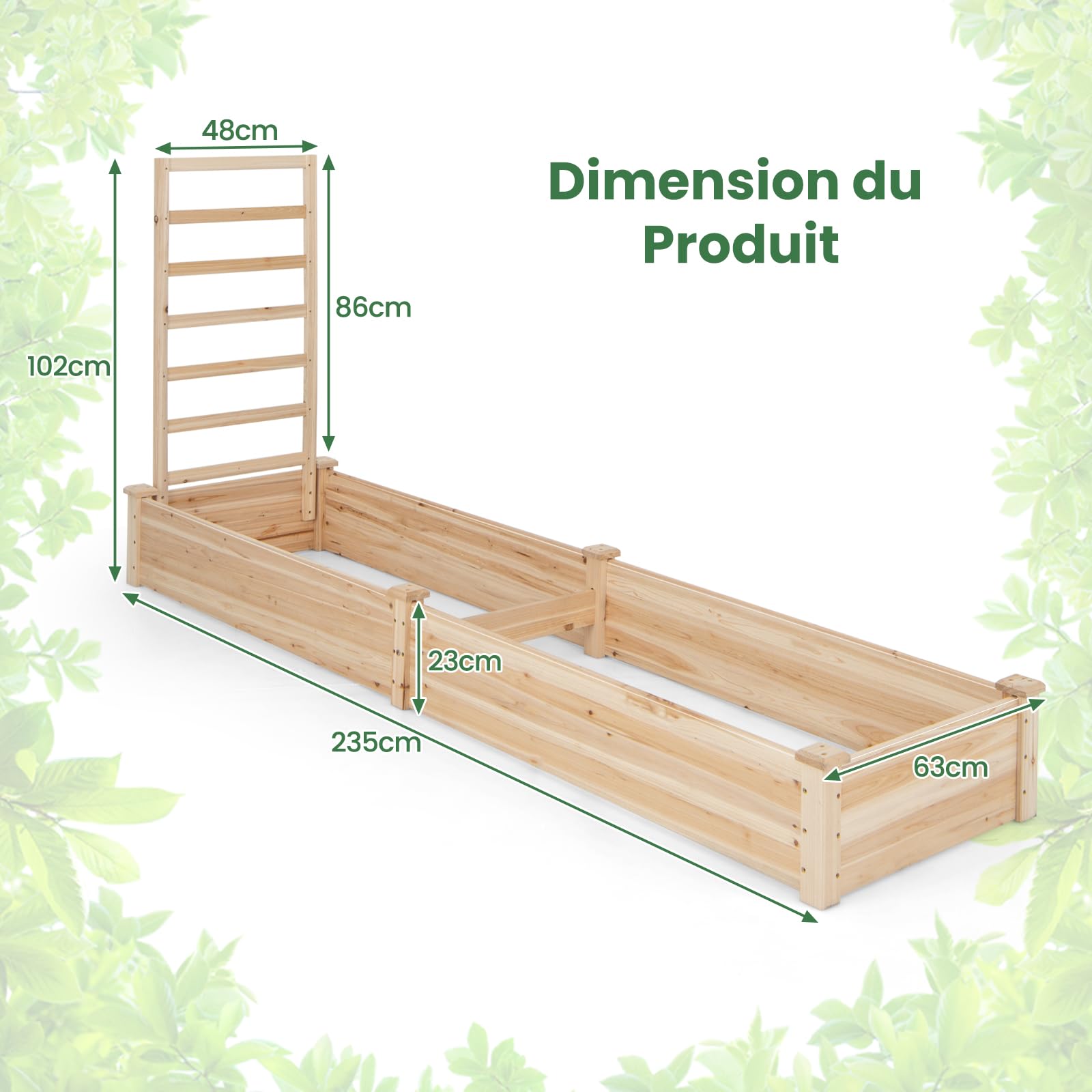 RELAX4LIFE Jardinère Surélevée avec Treillis en Bois, Bac à Fleurs avec Base Ouverte, Carré Potager Surélevé pour Patio Jardin-Culture de Vignes Fruits Légumes Fleurs Herbes (Naturel)