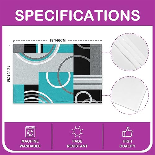 Miniatura 4 de Manteles individuales modernos de 12 x 18 pulgadas, diseño de círculos geométricos con círculos geométricos para niños, niñas, adolescentes, mesa de