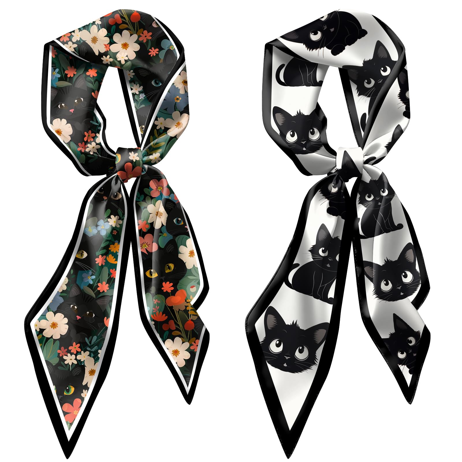 Zewurtuw 2PCS Scarf Silk Feeling Hair Head Satin Long Neck Fashion Scarfs for Bag Decoration Women Girls Cute 59 * 6.7”