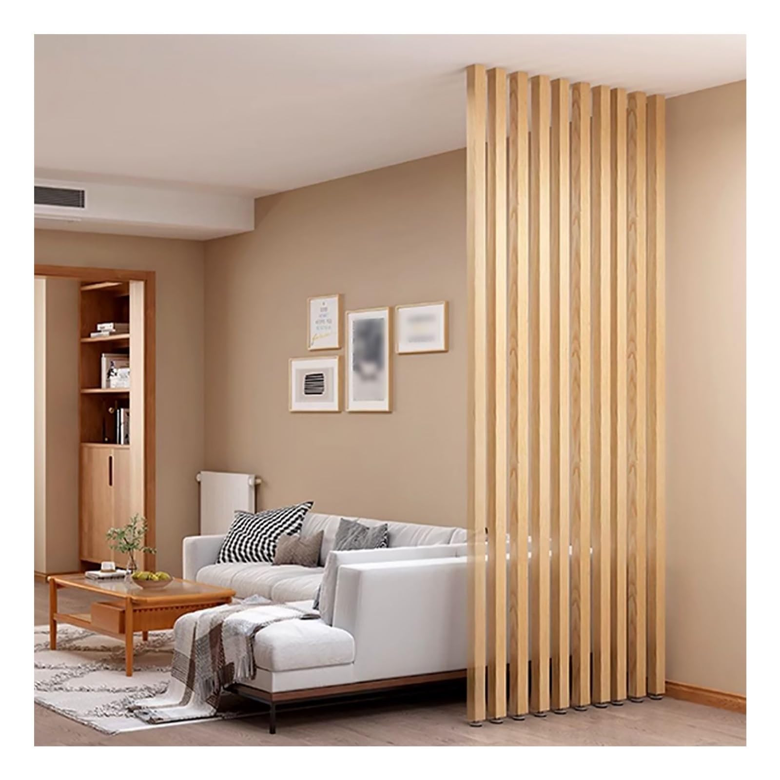 Wooden slat partition dividers,wooden slat partition,Wood Slat Room Dividers Floor to Ceiling,Freestanding Modern Wall Post Partition for Entrance Restaurant Office(9-pcs,205cm/80.7in/6.72ft)