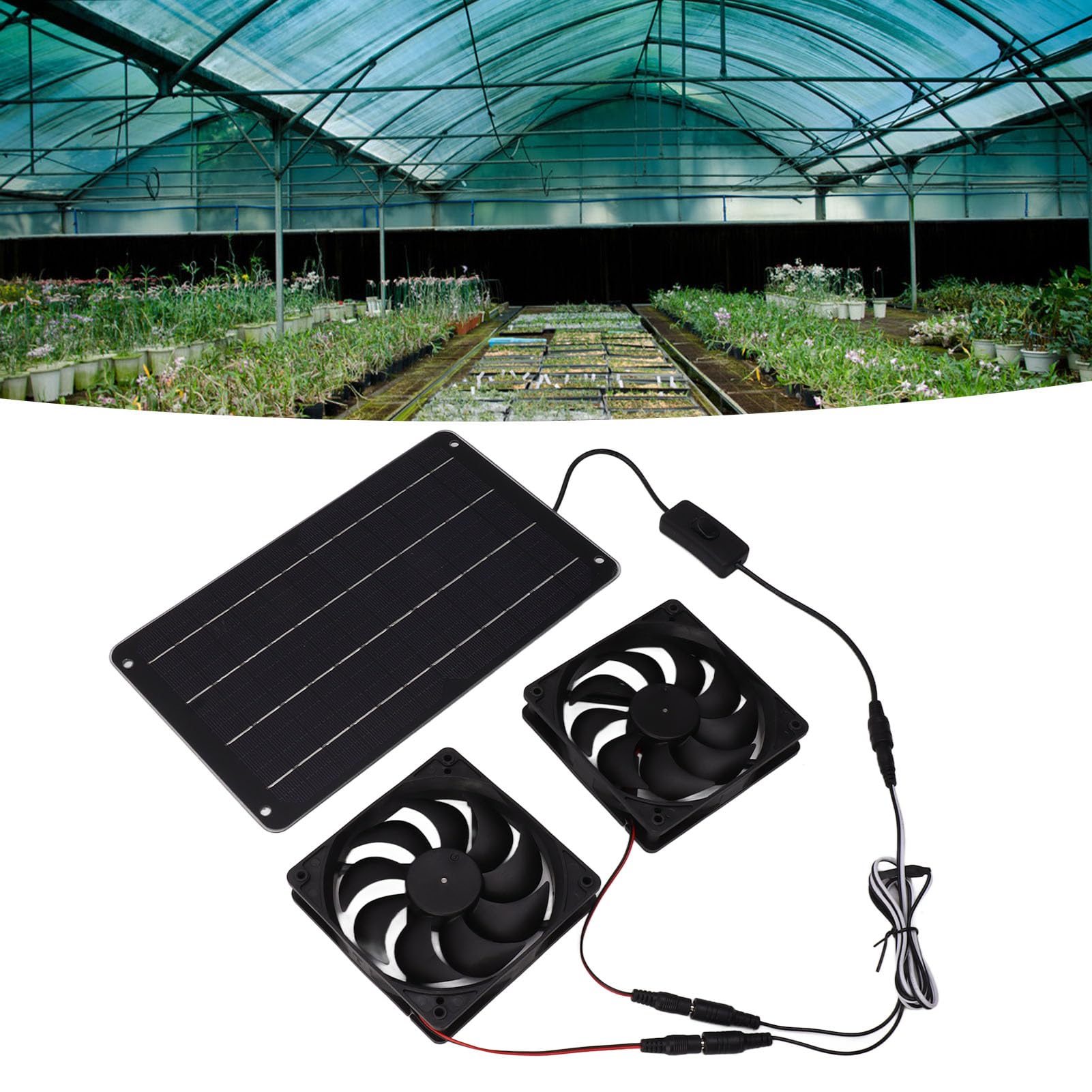 Topyond Kit Ventola Solare da 20 W, Design a Doppia Ventola, Ad Alta Efficienza Energetica, Alimentato Ad Energia Solare per Serre, Camper, Case per Animali Domestici, Ventilazione E Raffreddamento