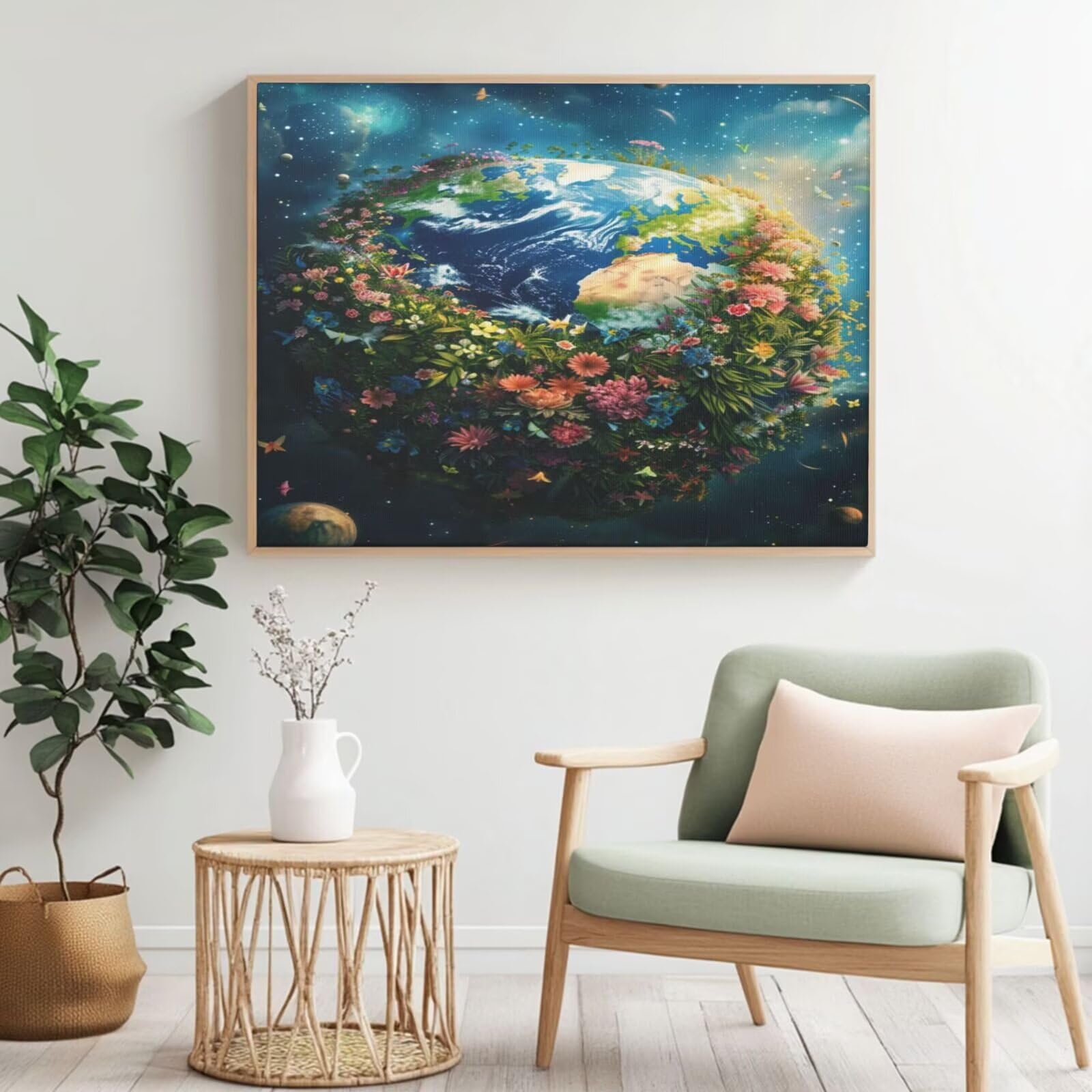 Kit per pittura con numeri per adulti, pittura con numeri per principianti, pittura acrilica con 6 pennelli, pittura ad olio per decorazione da parete (90 x 65 cm, senza cornice) MK94