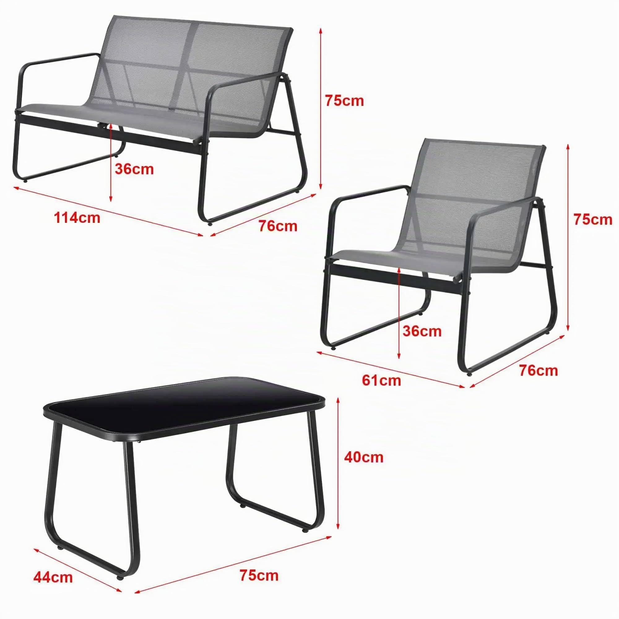 Megashopitalia Juego de salón de jardín con sofá y 2 sillones y Mesa de café con Tablero de Cristal