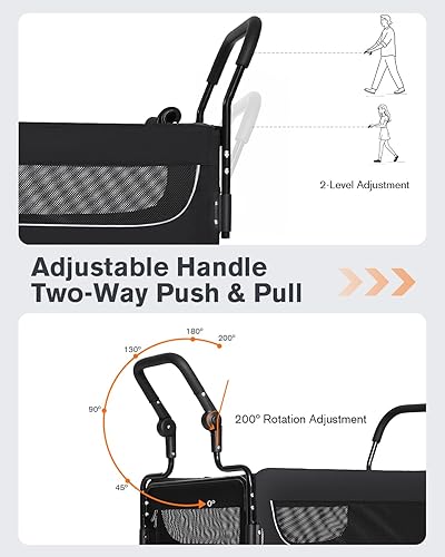 Miniatura 5 de All Terrain Pet Stroller for Medium & Large Dogs with Ramp, Foldable Dog Stroller with Brakes, 3 Entrances, Dual Adjustable Handles with Reversible