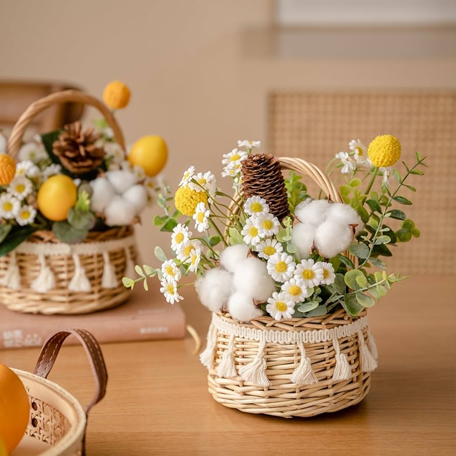 フラワーアレンジメント 造花 ハンドメイド 貴方の元へ 取手を付けてバスケットアレンジをつくりました🧺 作り方は