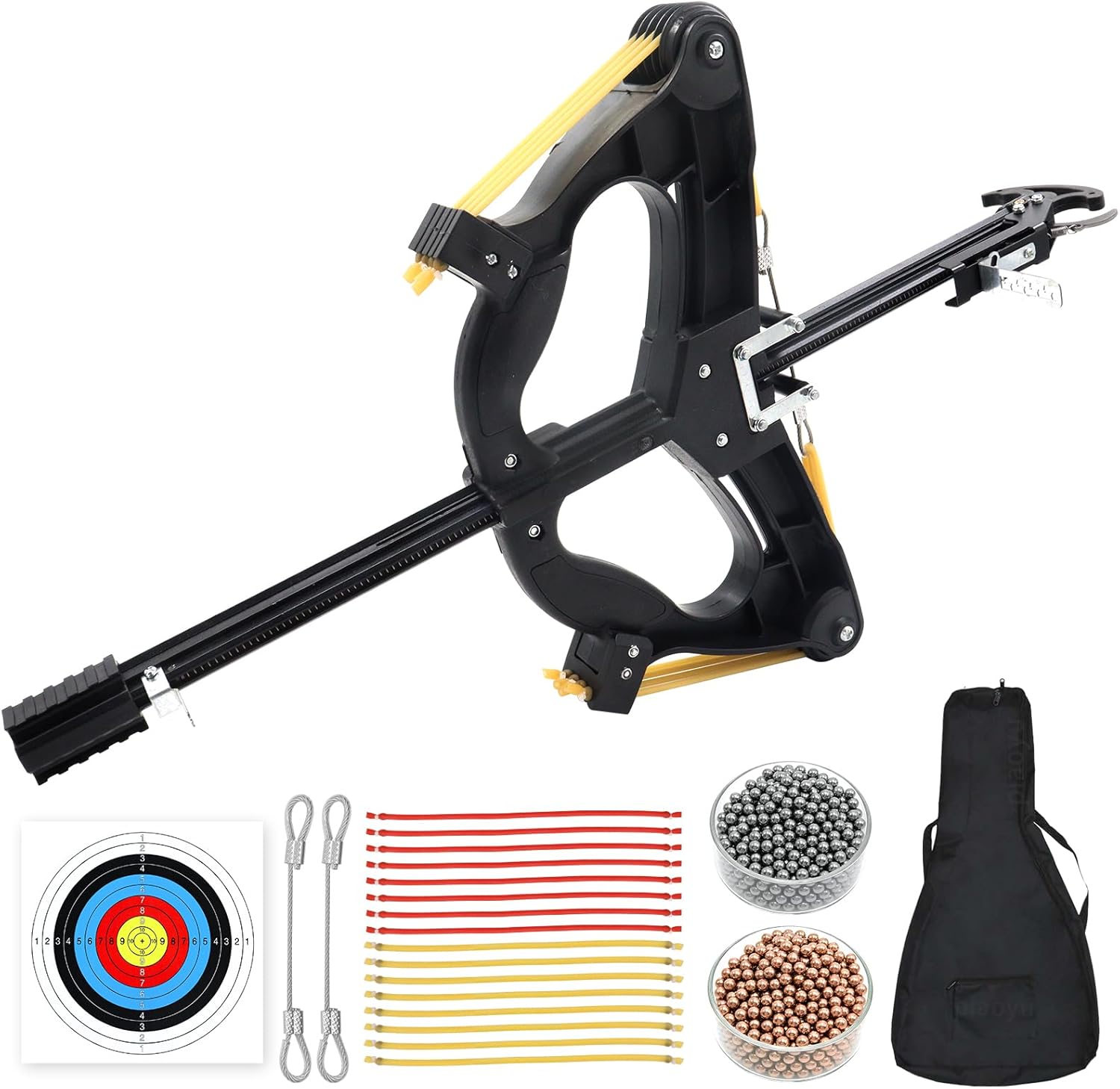 oubert Compound Slingshot for Hunting Sling Shot with 16 Pcs Rubber Strings 200 Pcs Steel Balls and A Storage Bag Both Handed Compound Bow Slingshots Set for Adults Target Practice