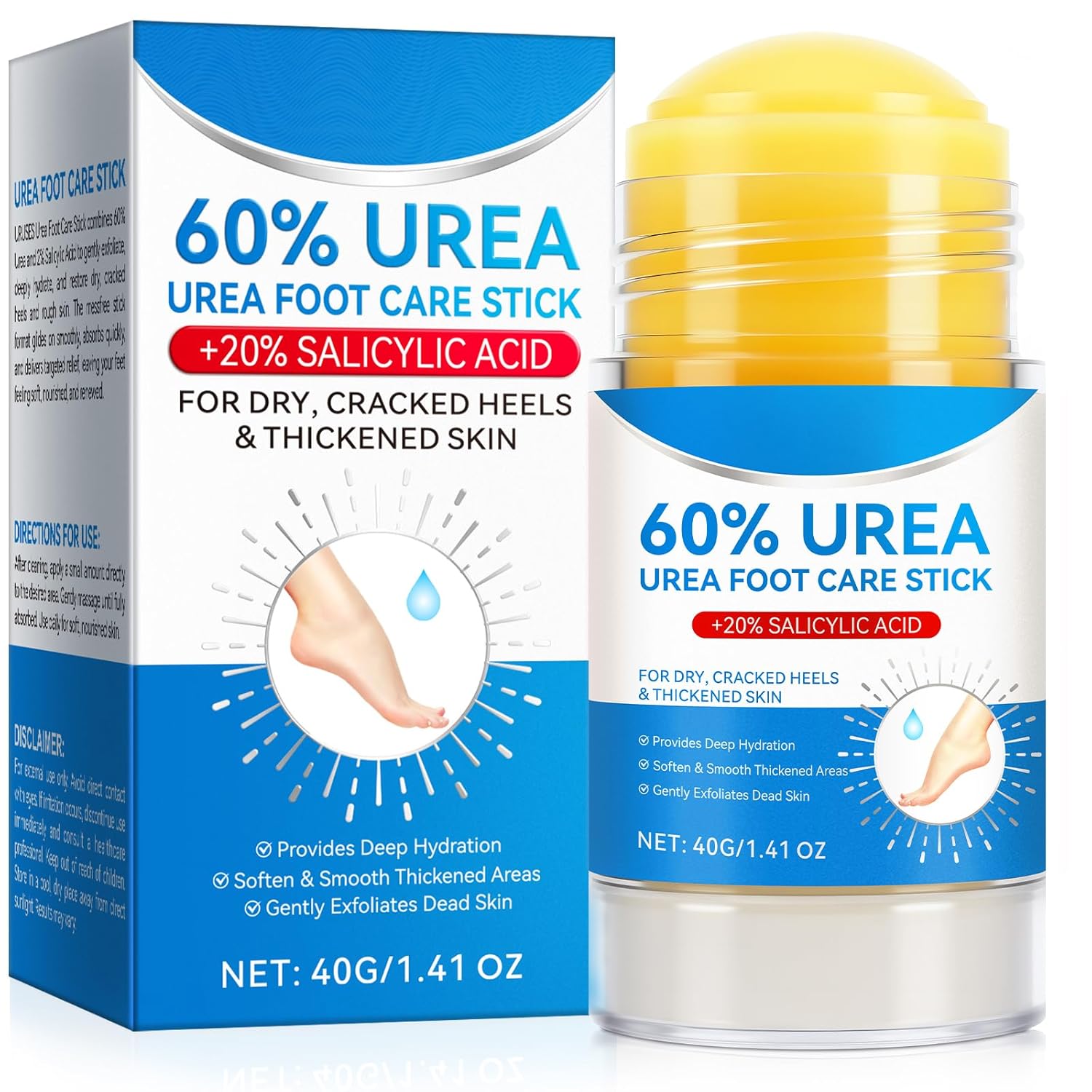 Urea Foot Cream Stick, 60% Urea Cream with 2% Salicylic Acid Foot Care Stick Moisturizer for Dry Cracked Heels, Knees, Hands, Moisturizes & Hydrates Dry Skin, Callus Remover & Skin Softener 1.41 oz Urea Foot Cream Stick, 60% Urea Cream with 2% Salicylic Acid Foot Care Stick Moisturizer for Dry Cracked Heels, Knees, Hands, Moisturizes & Hydrates Dry Skin, Callus Remover & Skin Softener 1.41 oz