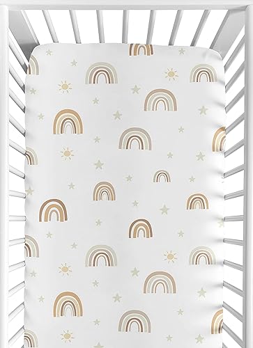 Sweet Jojo Designs Sábana bajera ajustable unisex para cuna de bebé o niño pequeño color amarillo mostaza calabaza naranja bohemio sol moderno