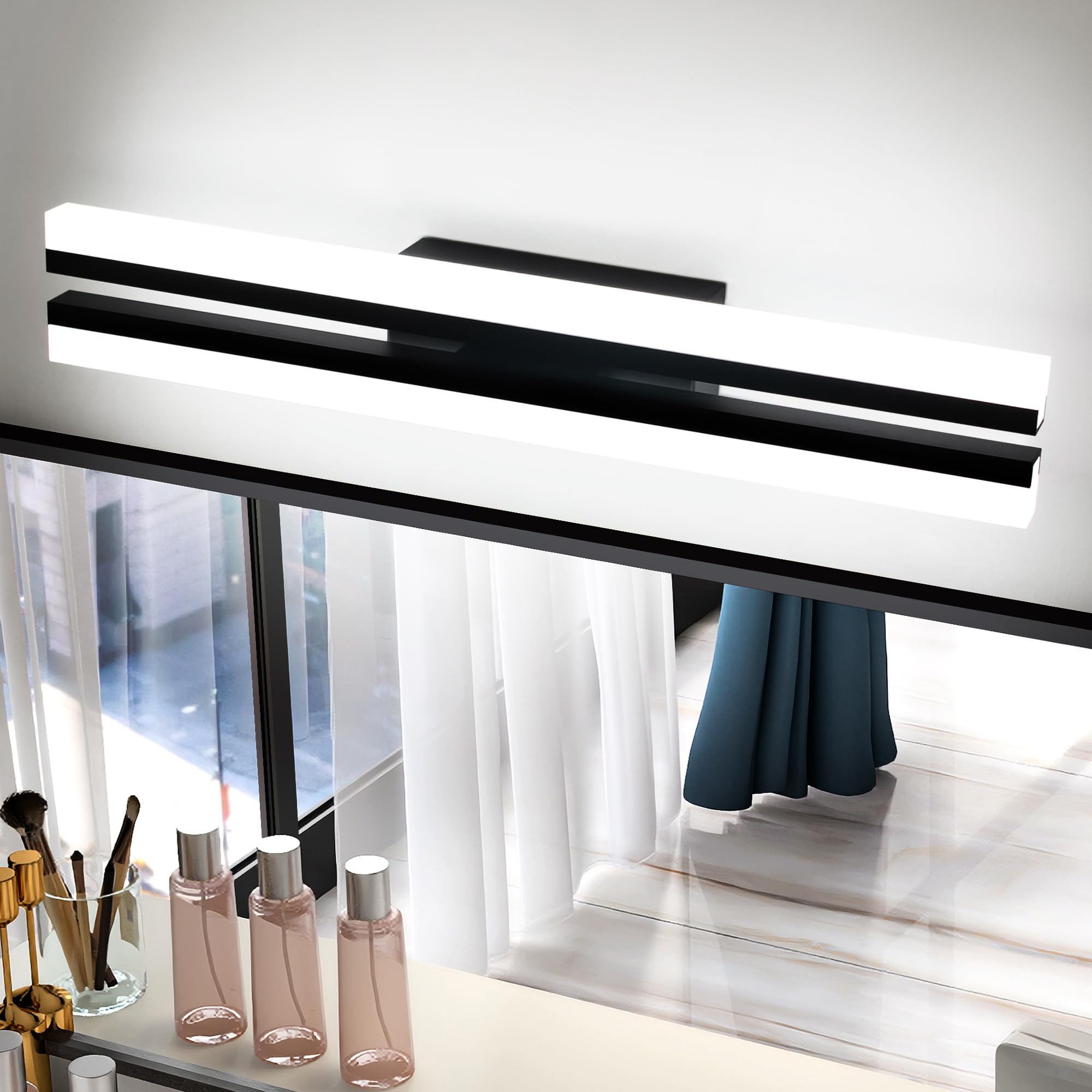 40cm super brillante luces del espejo del baño, 12W LED luces de la pared de la tabla de lavado, luces de la pared del cuadro de la sala de estar, 6000K negro mate IP44