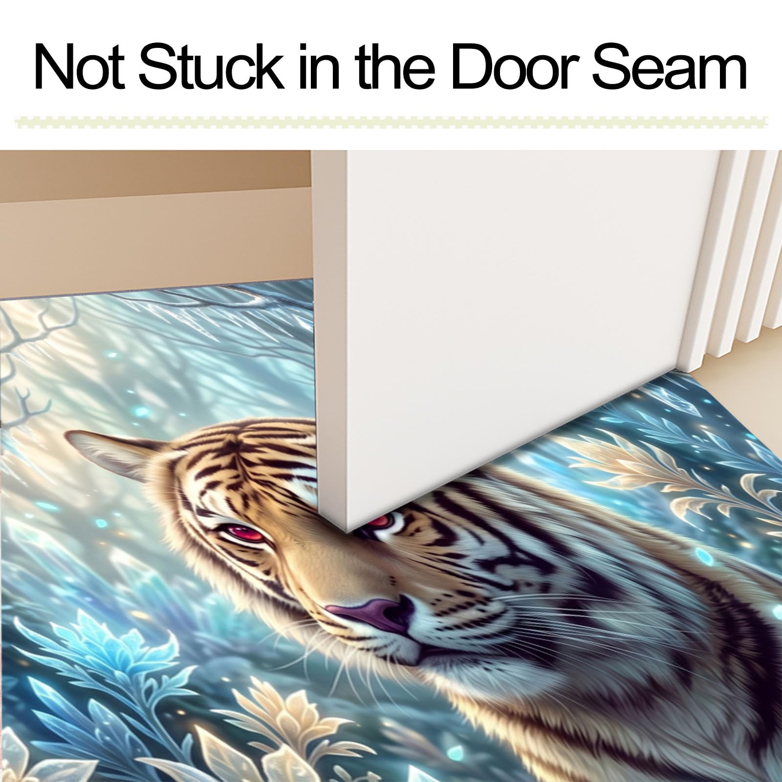 Zerbino Ingresso Interno Tigre Fantastica Animale, Zerbino Di Benvenuto Lavabile Morbida Foresta Di Fiori Di Cristallo, Antiscivolo Tappeto Da Decorazioni Blu Per Casa Porta, 60X90Cm