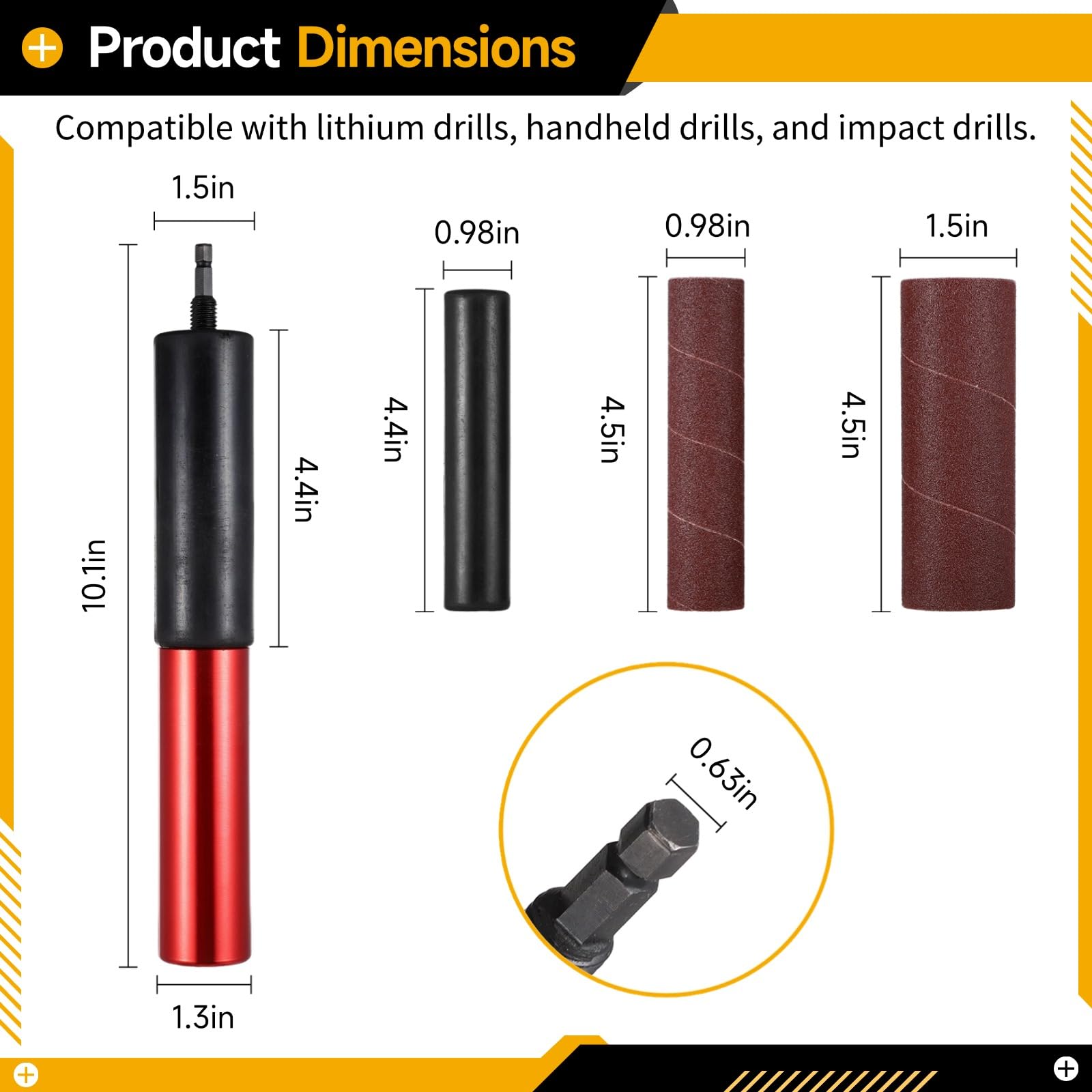 Kit de ponçage pour ponceuse à tambour portable, tambour de ponçage en caoutchouc à main avec 10 manchons abrasifs, accessoire de perceuse pour bois, métal, verre, pierre, plastique