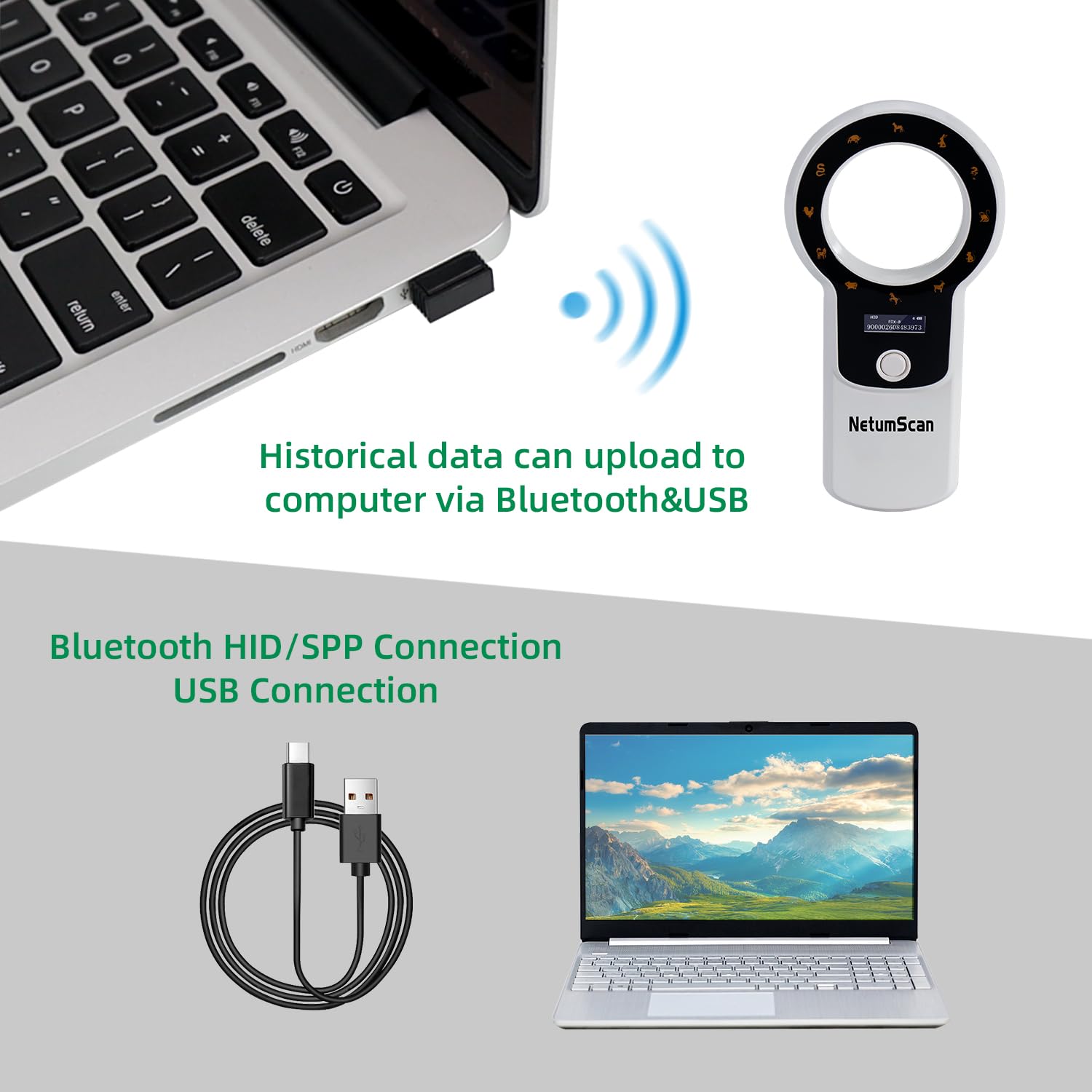 NetumScan Lettore di microchip per animali domestici aggiornato,256 dati memorizzati Scanner portatile ricaricabile per etichette identificative di animali domestici per FDX-B e ID64 RFID EMID DJ-260C