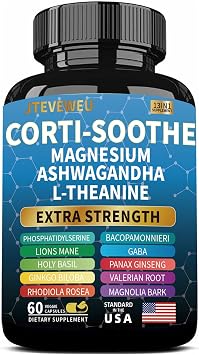 Corti-Soothe Cortisol Supplement for Women and Men with Magnesium Glycinate , L-Theanine , Phosphatidylserine High Cortisol Reducer, Manager, Detox, Lower and Control. Sleep Support & Stress Relief