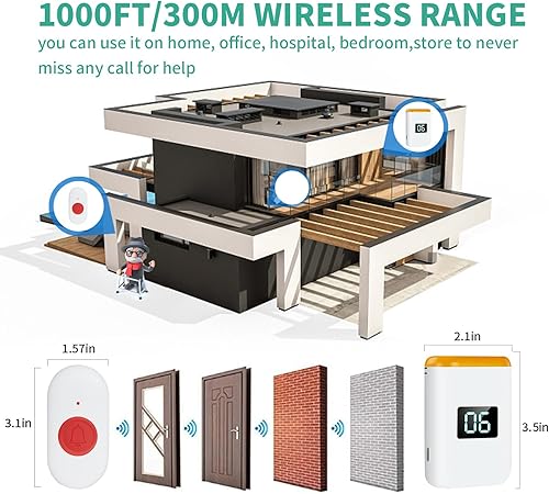 Miniatura 5 de Buscapersonas para cuidadores Botón de llamada inalámbrico para monitoreo de ancianos Sistema de alerta médica con pantalla digital para