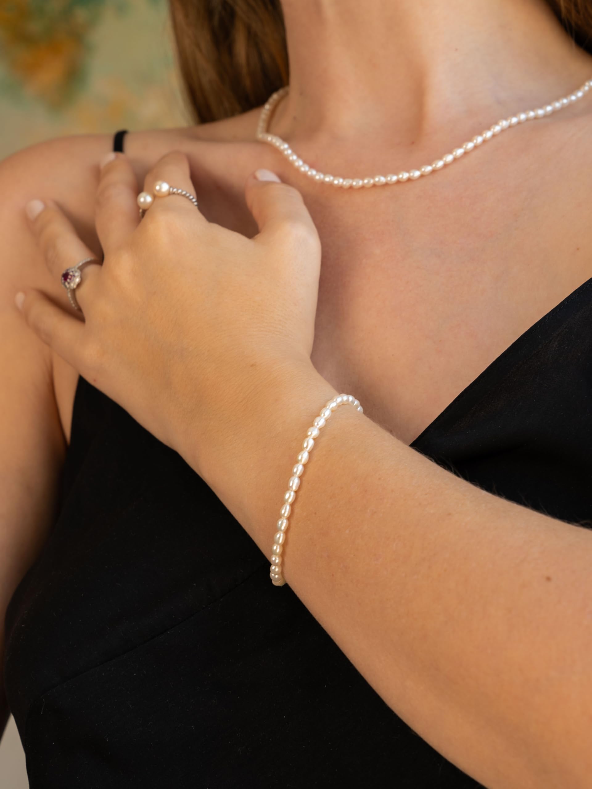 Secret & You Damen-Armband aus Süßwasser-Zuchtperlen, weiß, oval, 17,5 cm + 5 cm lang