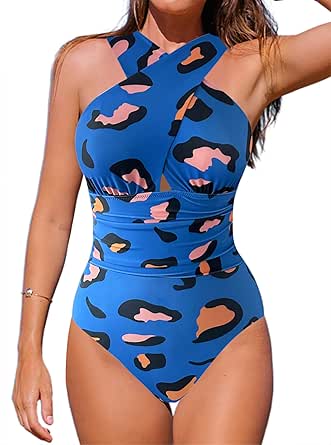 Hilinker Sexy One Piece Bathing Women Suit Animal Print Crisscross