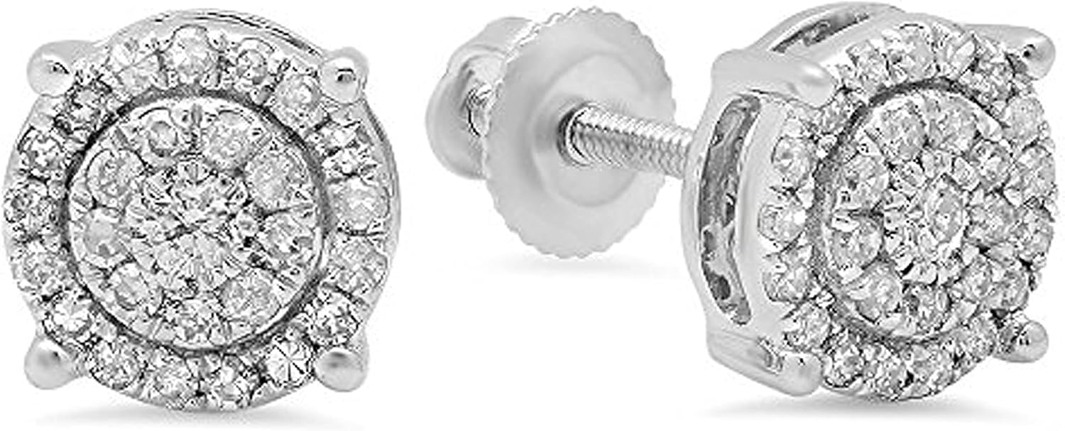 Dazzlingrock Collection 0.35 Ctw Round White Natural Diamond Circle Halo Screw Back Stud Earrings for Women in 14K Real Solid Gold