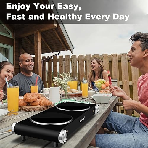 Miniatura 5 de Techwood - Placa eléctrica doble de 1800 W para cocinar, quemador infrarrojo de cerámica para encimera con temperatura ajustable dual y placa de