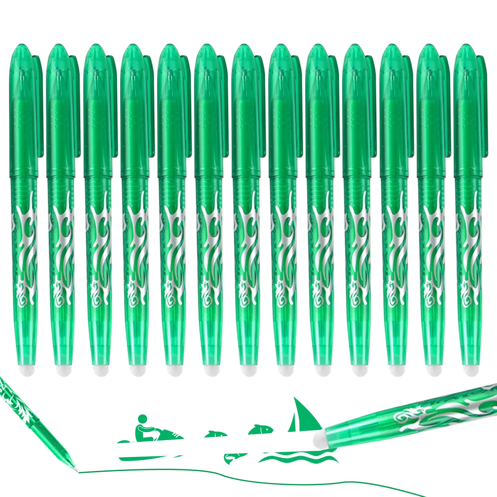 Green Erasable Pens, 12-Pack Erasable Gel Pens with Rub Out Function, 0.5mm Fine Tip Writing Instruments for Students and Office Work, Note Taking and Correction, Creative Sketching and Drawing