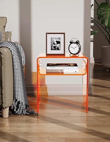 Miniatura 46 de Mesa auxiliar de acrílico transparente de 2 niveles para sala de estar, dormitorio, decoración del hogar (amarillo) Negro -,Azul,Claro,Transparente