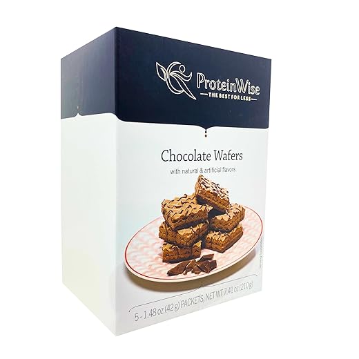 ProteinWise Wafers, Chocolate, High Protein, Low Carb Snack, Low Calorie, Diet Healthy Snack, Low Sodium, Cholesterol Free, Whey Protein, Trans-Fat Free, Bariatric, 5 Count