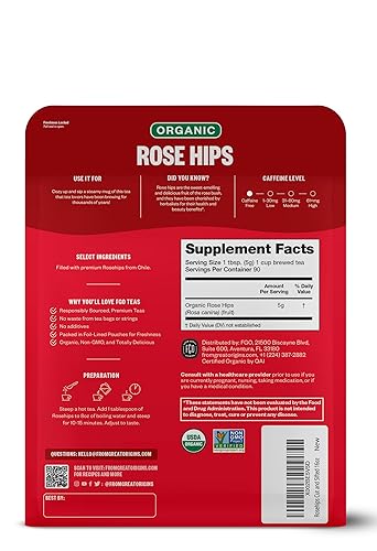 Miniatura 2 de FGO - Té suelto orgánico de rosa mosqueta, bolsa de papel de estraza resellable, 16 onzas, el embalaje puede variar (paquete de 1)