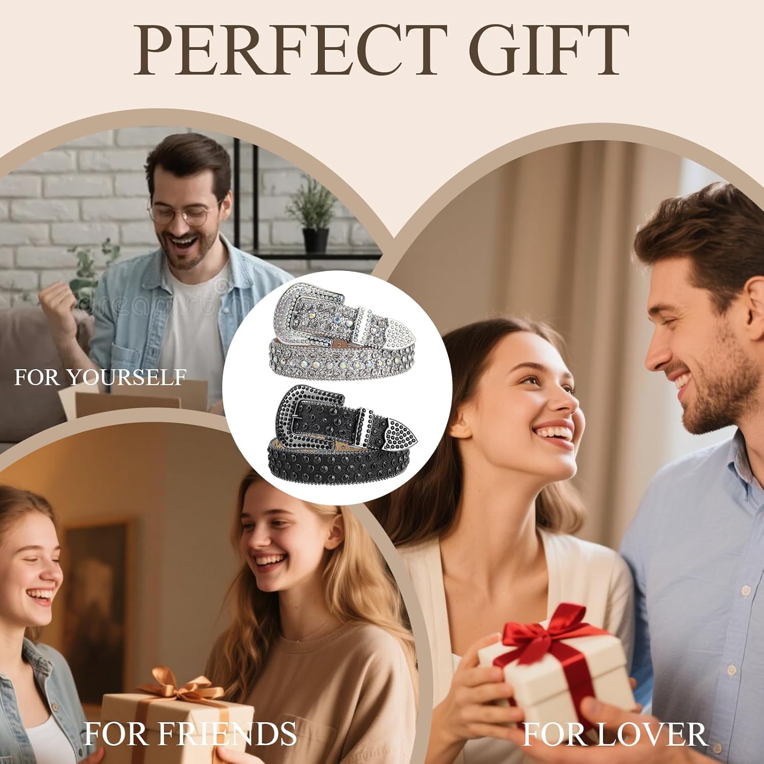 2 x Rhinestone Belt for Women Men Shining Diamond Studded Belt Bling Cowgirl Cowboy Waist Belt - Image 6