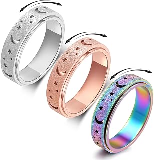 OreilleStar Anxiety Ring for Women Spinner Ring Fidget Ring Fidget Toys Adults Fidgit Ring Stainless Steel Thumb Rings Set Rose Gold Silver Rainbow Size 8
