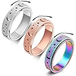 OreilleStar Anxiety Ring for Women Spinner Ring Fidget Ring Fidget Toys Adults Fidgit Ring Stainless Steel Thumb Rings Set Rose Gold Silver Rainbow Size 8