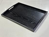 Vista 3 de DILLMAN Bandeja de servir grande rectangular de madera negra bandeja de comida bandeja de mayordomo bandeja de desayuno con asas (pequeña)