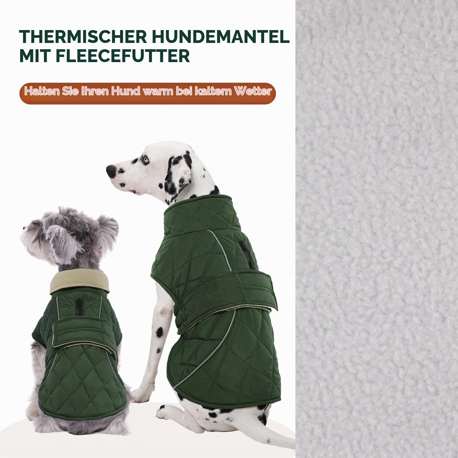 Kuoser Hundemantel für Mittelgroße Große Hunde, Hundejacke Wasserdicht Warm, Wintermantel mit Hohem Kragen & Klettverschluss, Elastischer Bauch, XL Grün