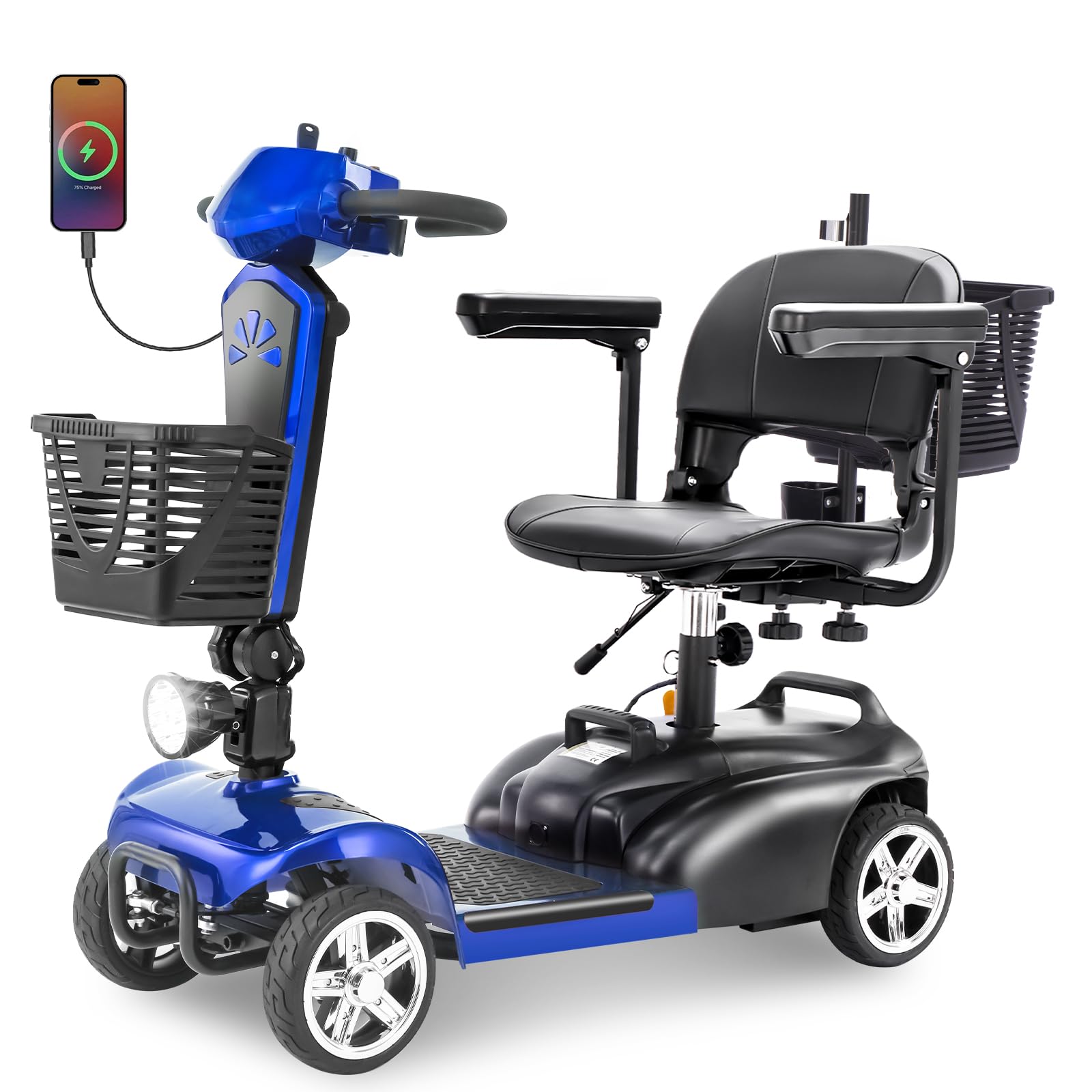 15-25Miles Eldryvon 4 Wheels Mobility Scooter for Adults&Senior, 300Lbs All Terrain, 350W Electric Powered Wheelchair Device with Extended Battery, Dual Basket (Blue, 15Miles Standard)