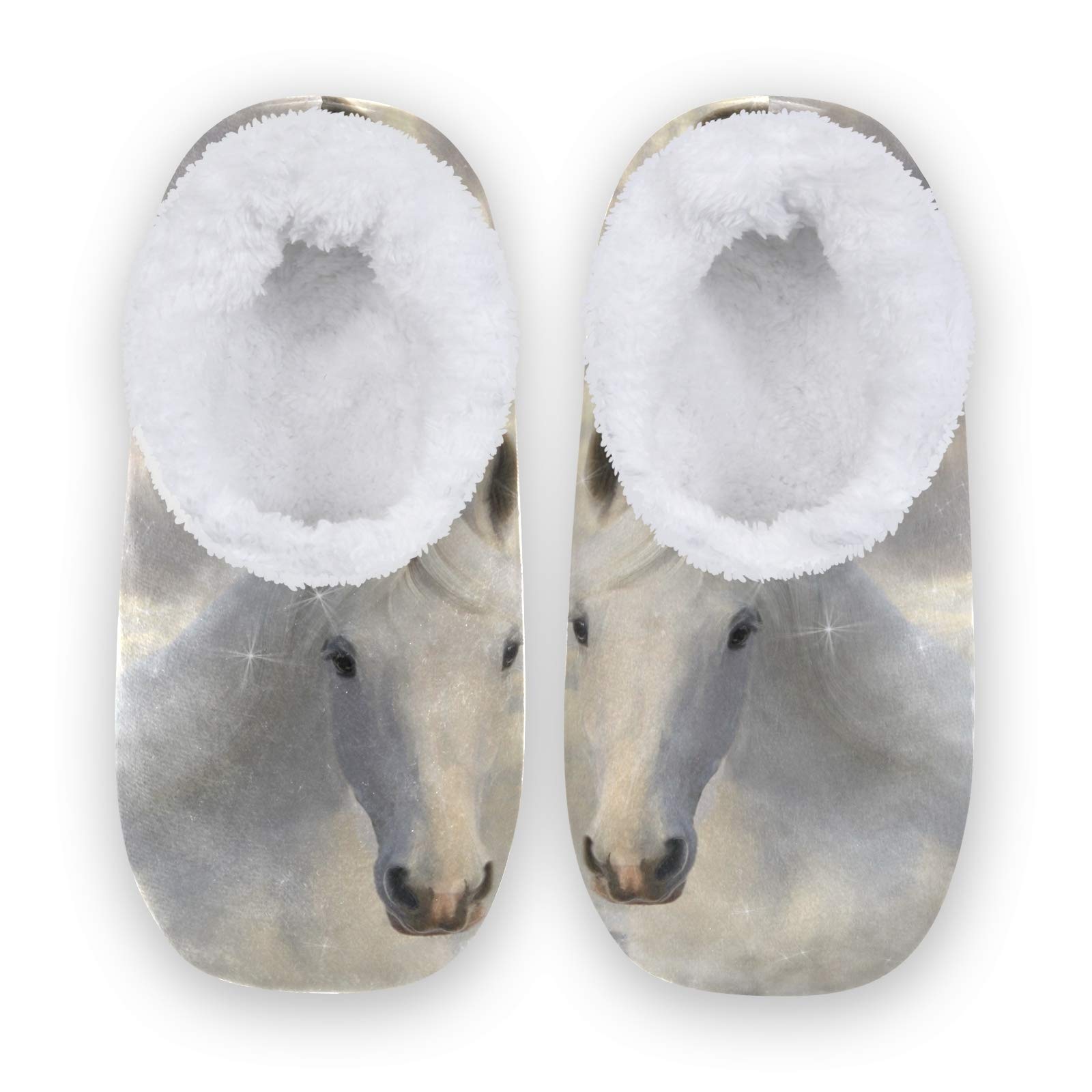 linomo Magic White Horse Animal Slippers for Women, Womens House Slippers Indoor Slipper Socks House Shoes Bedroom Socks Shoe