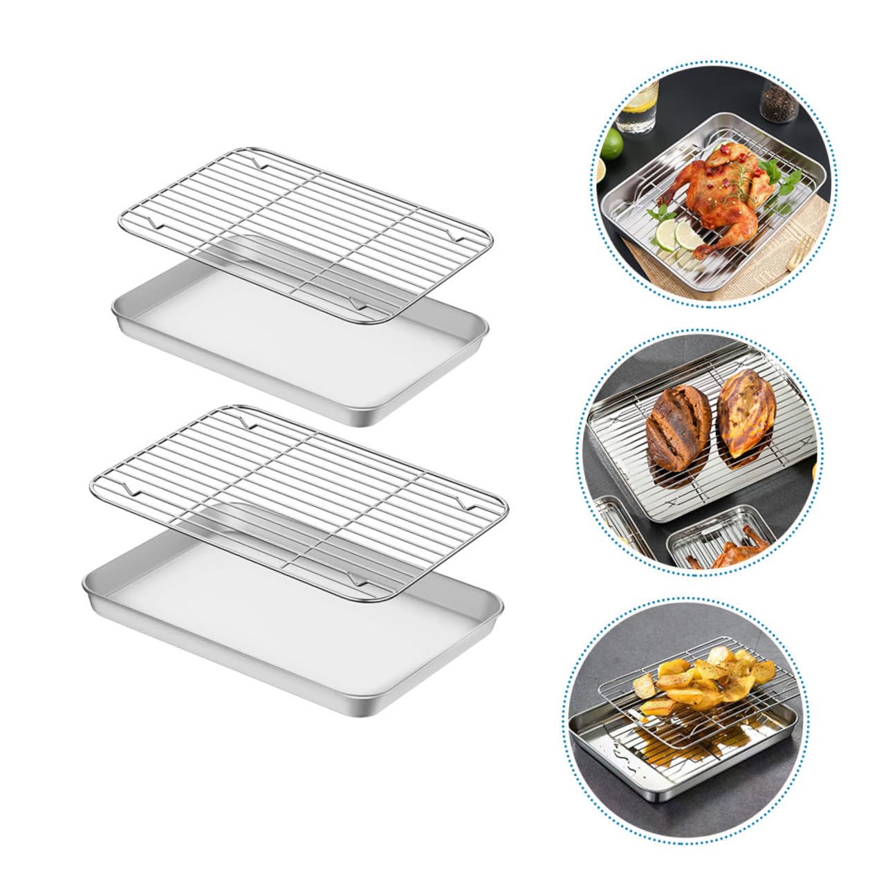 Bandejas para Hornear Duraderas y Antiadherentes de Acero Inoxidable Juego de 2 con Rejilla Ideales para Hornear y Enfriar Alimentos en Cocina
