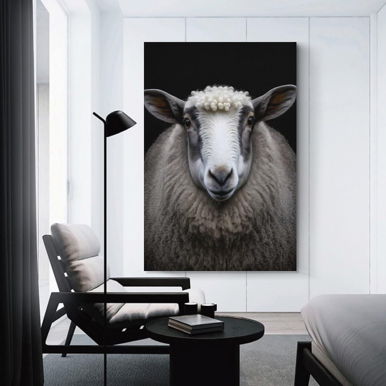 Junmoney Sheep Portrait Photo Room Decor Wall Art, 24x36inch(60x90cm), for Bedroom, Guest Room Or Reading Nook, Home Artwork with A Soft Interior Feel