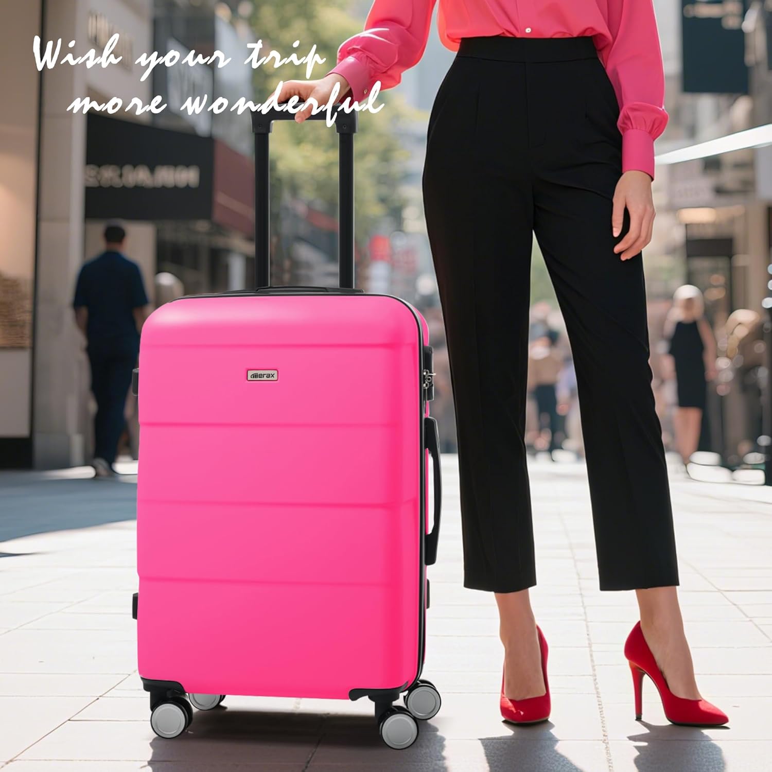 Merax Luggage Sets,Hardcase Suitcase with Bags,6 Piece Lightweight Carry on Luggagewith Double Spinner Wheels Lock,16+20+24+28 inches,Pink