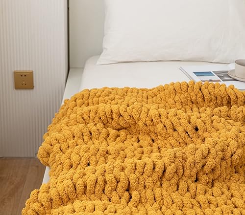Miniatura 5 de Manta de punto grueso, manta de punto grueso con hilo de felpilla suave, 50 x 60 pulgadas, hecha a mano, cálida y gruesa, para sofá, cama y viajes