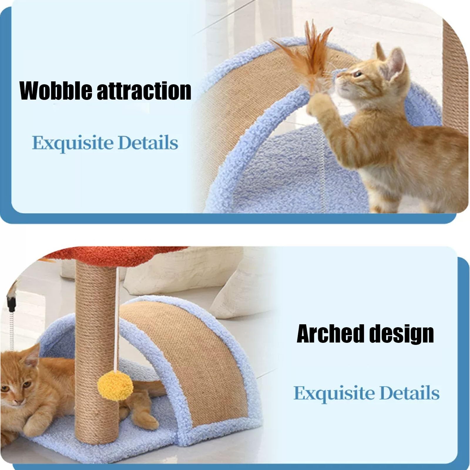 Kratzbaum Katze, Kratzbaum/Kratzstamm mit Spielball für Kleine Katzen(Red,+Arched cat Bed)