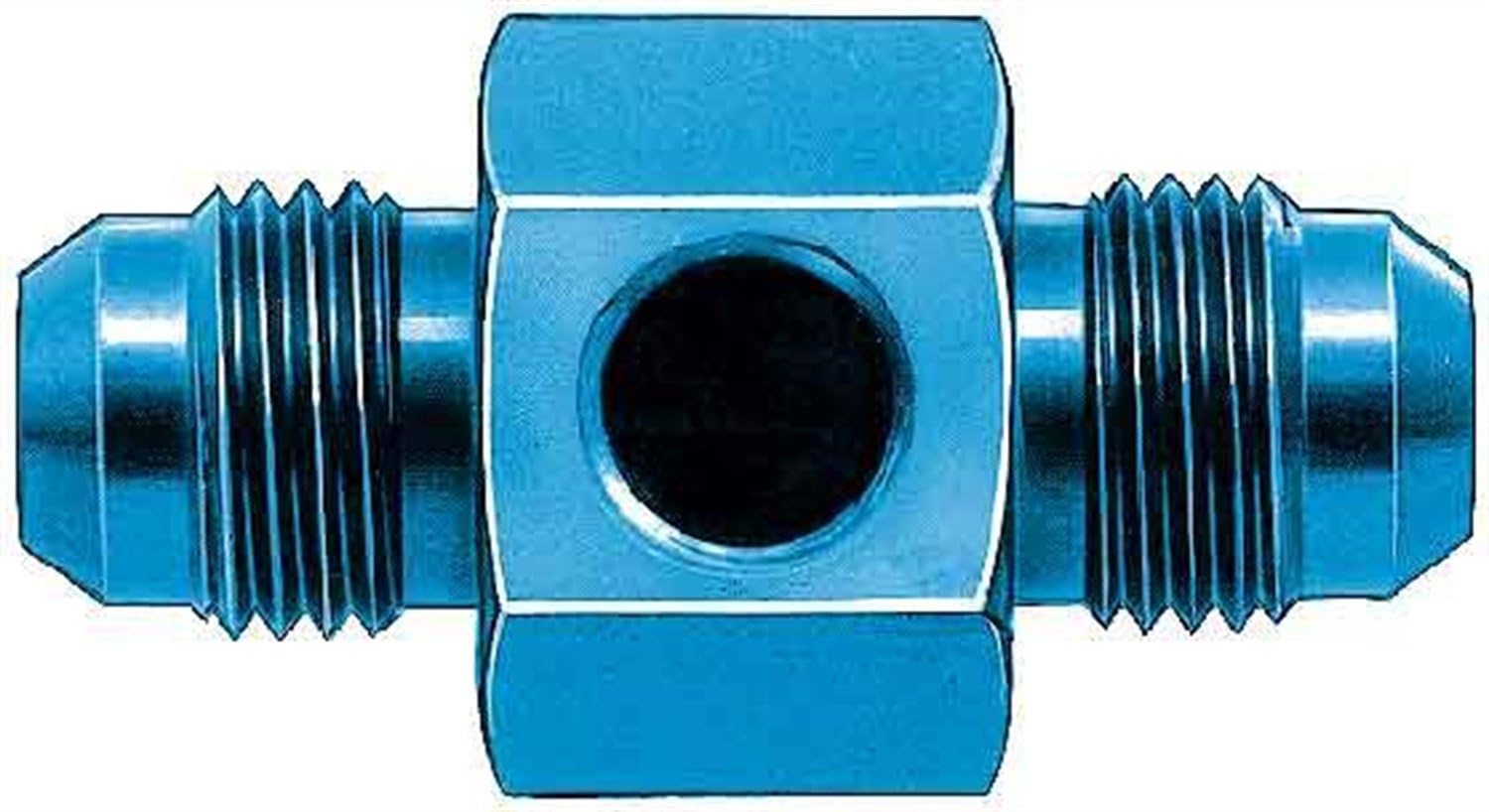 Aeroquip FBM2183 In-Line Fuel Pressure Adapter -06AN x -06AN x 1/8 in. Aluminum Blue Anodized Bulk Packaged In-Line Fuel Pressure Adapter