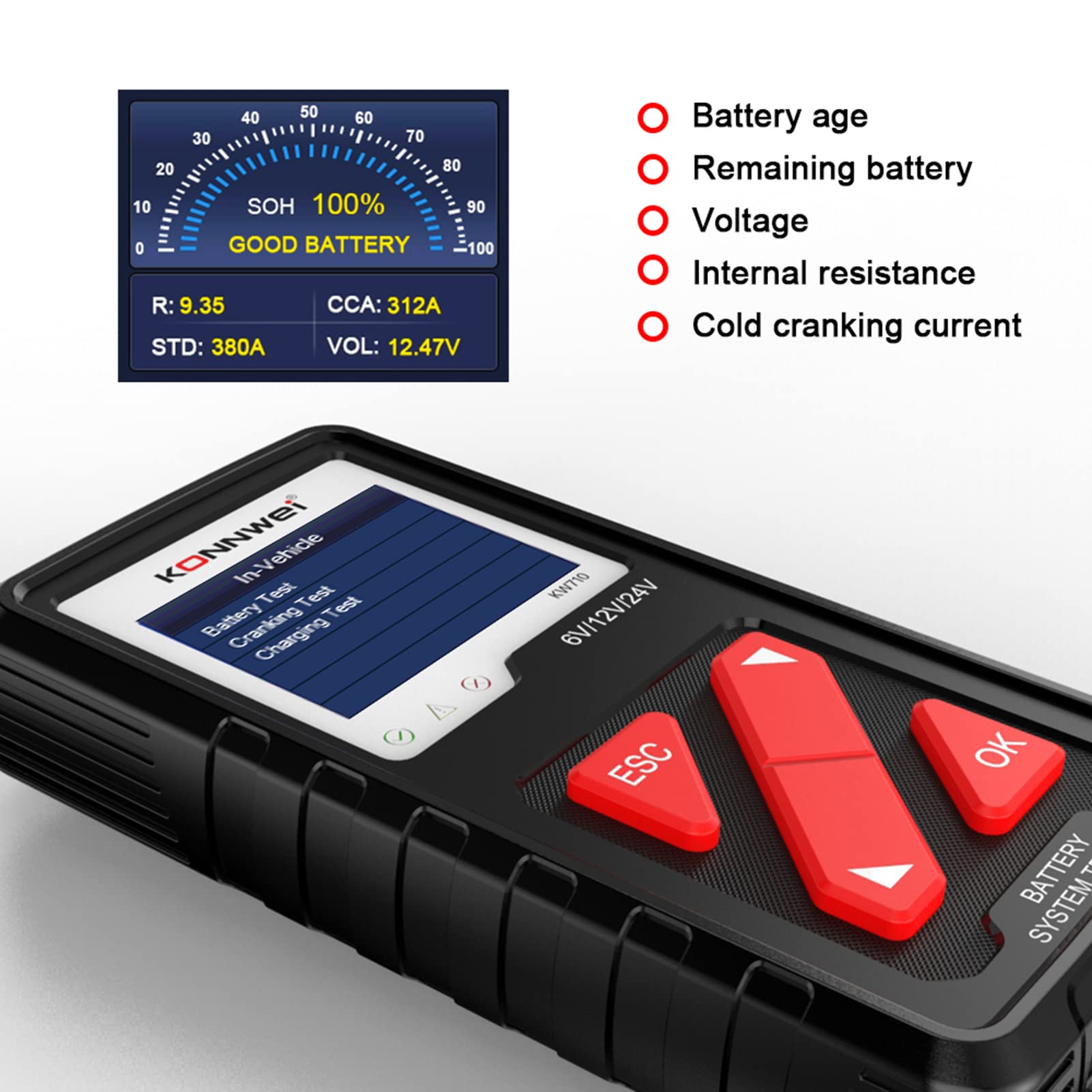 Testeur de batterie de voiture KW710 100-2000CCA Testeur d'alternateur automobile Analyseur de batterie automatique numérique Testeur de système de démarrage de charge pour