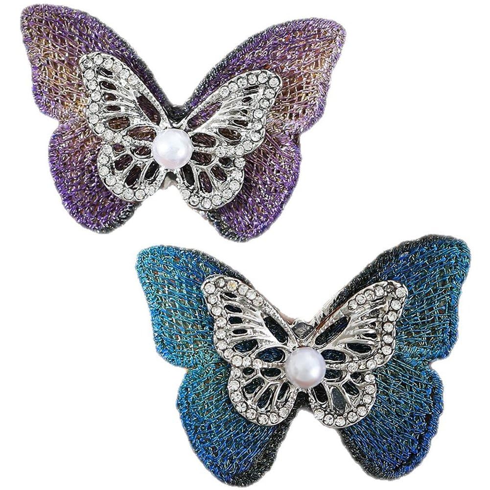 Sslvya 2 Pcs Vintage Butterfly Brooch Pin Rhinestone Pearl Butterfly Lapel Pin for Sweater Scarves Shawl Dress Suit Corsage Decoration Jewelry Gifts
