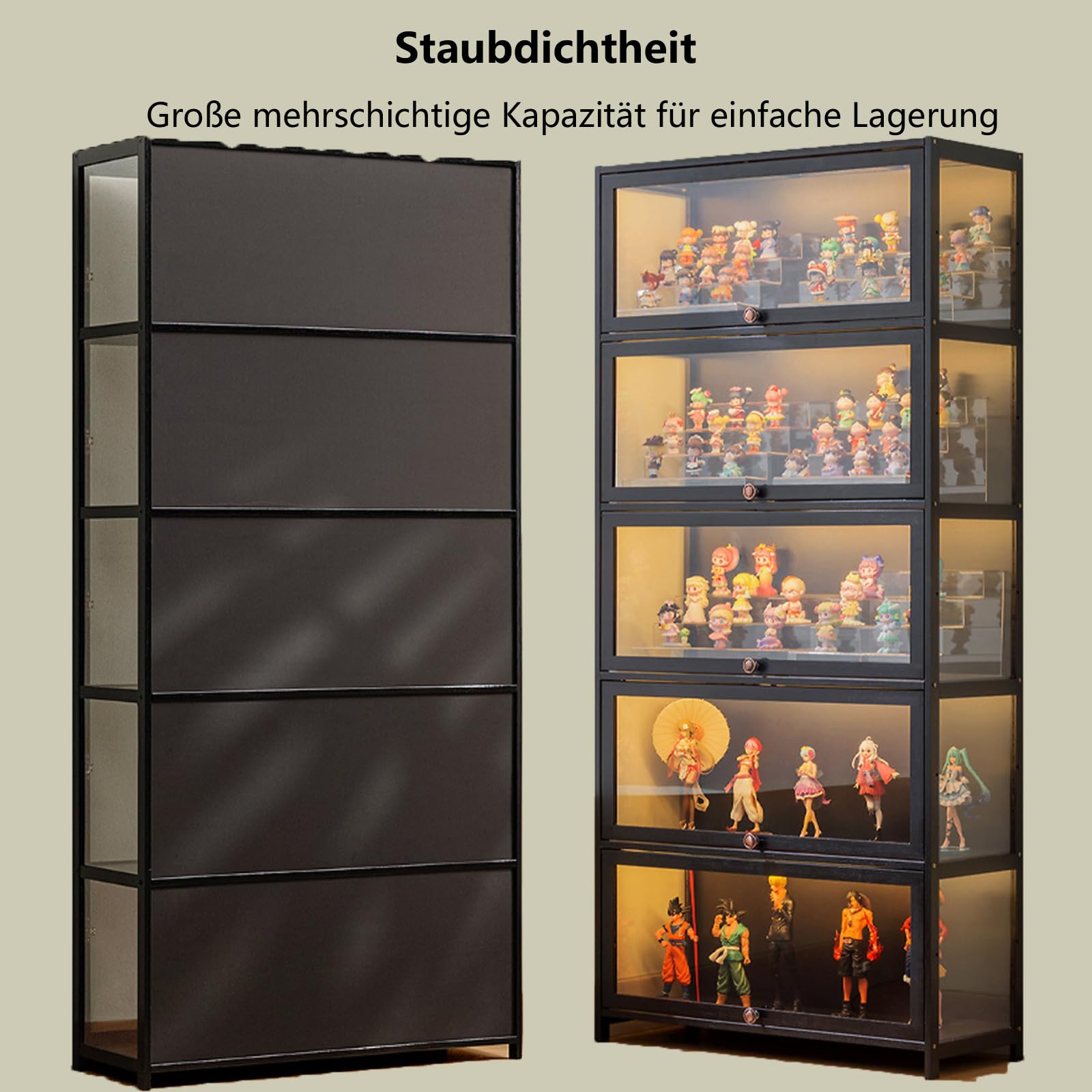 Glasvitrine, Wohnzimmervitrine, Vitrine, Starke, dichte und staubdichte Struktur, geeignet für Verschiedene Szenarien (Zwei Schwarze 80 * 33 * 73 Ebenen transparent auf DREI Seiten)