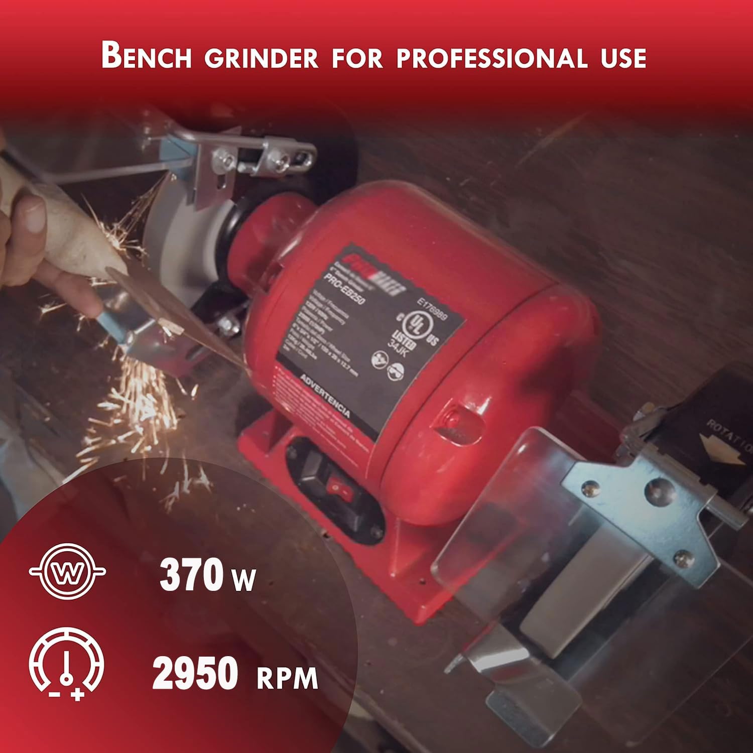 Amoladoras de banco eléctricas de 6 pulgadas, con motor sin escobillas, amoladora de mesa de 2950 RPM, con muelas de grano 36/80 y protector ocular ajustable, para aplicaciones de esmerilado