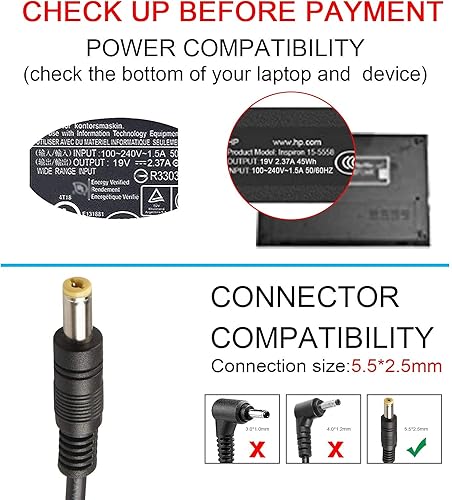 Miniatura 6 de PA3822U-1ACA PA5044U-1ACA PA5096U-1ACA PA5177U-1AC3 Cargador compatible con Toshiba Satellite C50 C55 C75 E45T L50 L55 L55D L75 S50 S55 S55 S70 S75