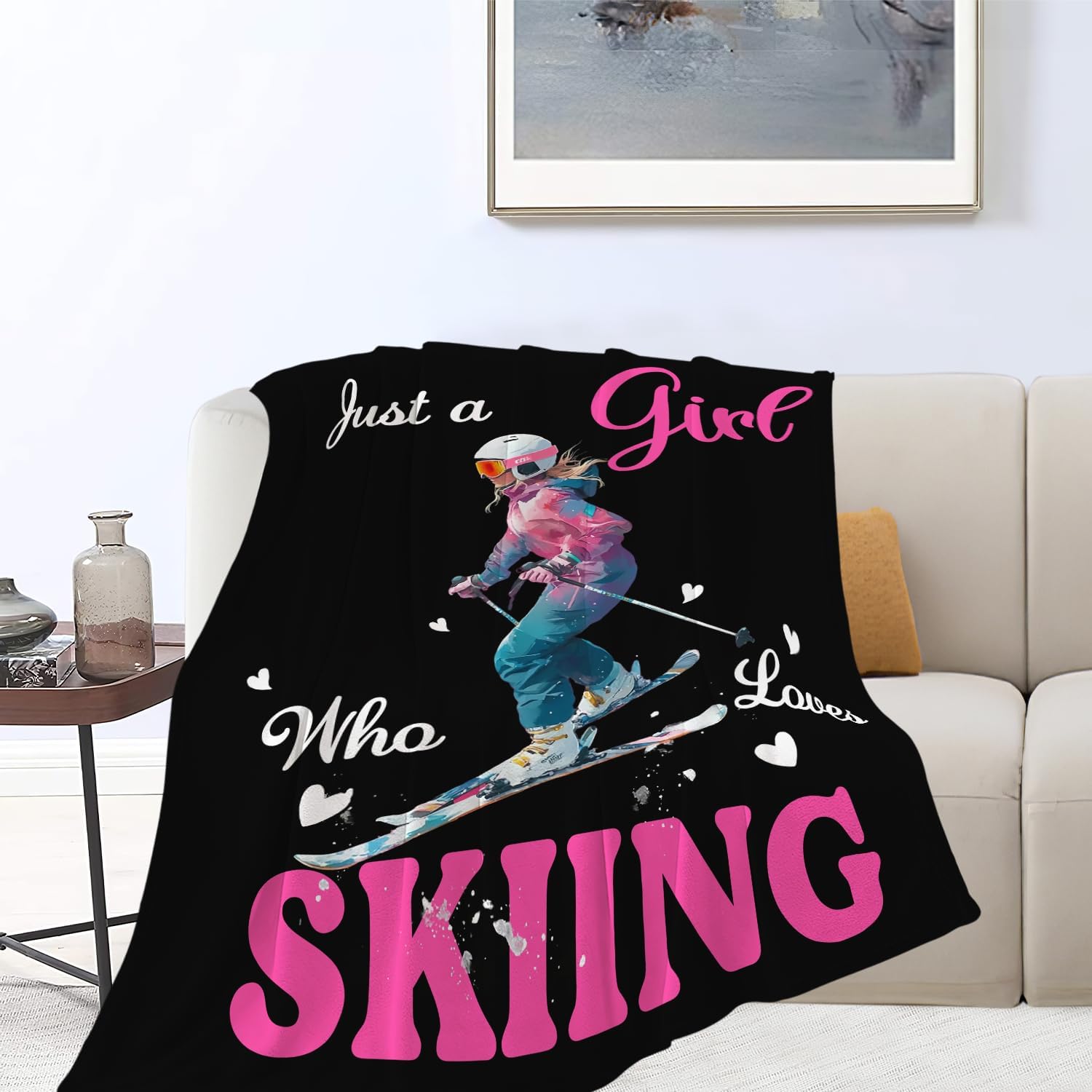 Just a Girl Who Loves Skiing Blanket Ski Flannel Plush Throw Blanket Winter Sports Decor Fleece Stuff Blanket Gifts for Lover Girls Boys Kids Adults Women Bed Travel 40"x50" - Image 2