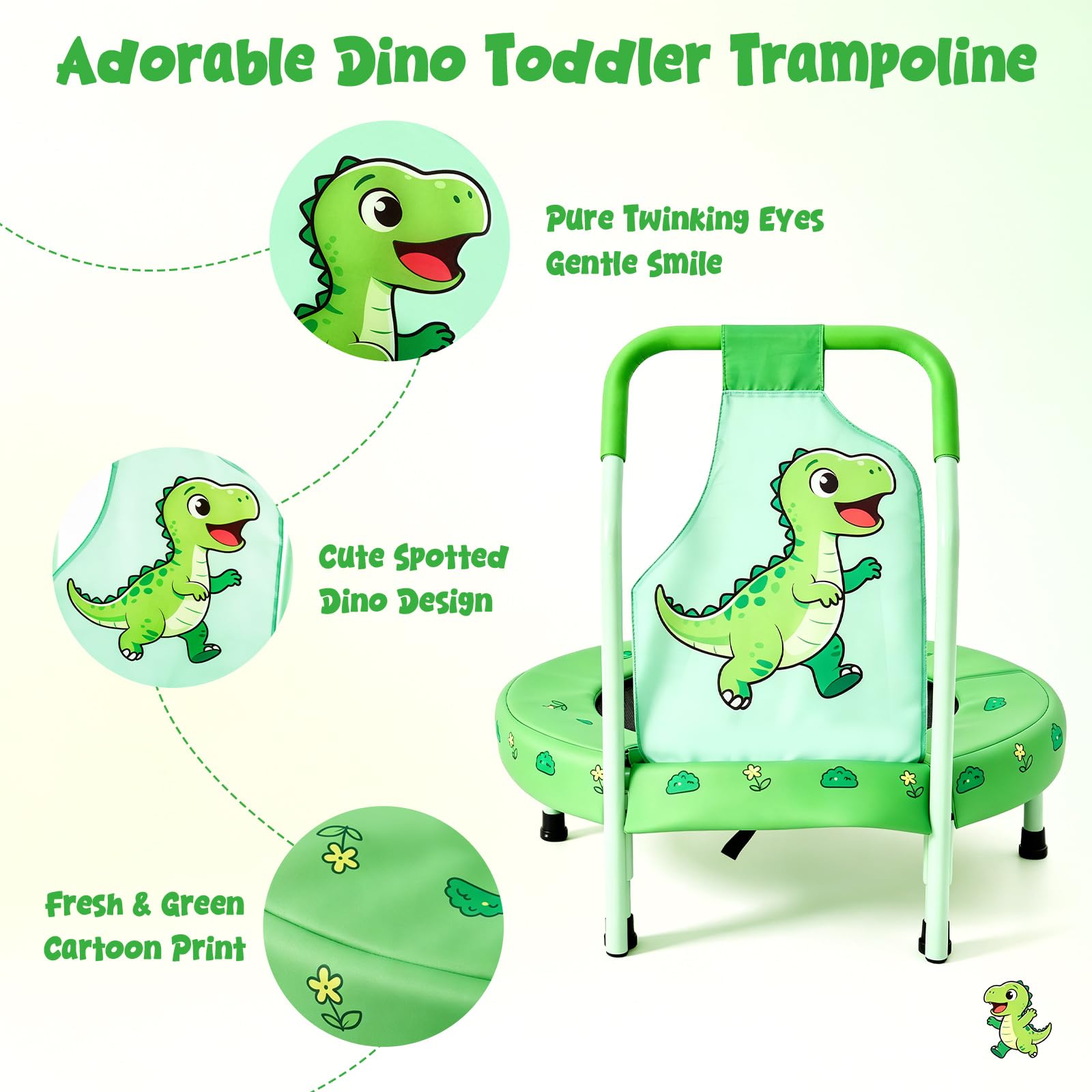 FUNLIO Trampolino Mini Unicorno 27" per Bambini, con Maniglione di Sicurezza, Design a Tema Arcobaleno, Pieghevole e Portatile per Interno/Esterno - Certificato CPC & CE