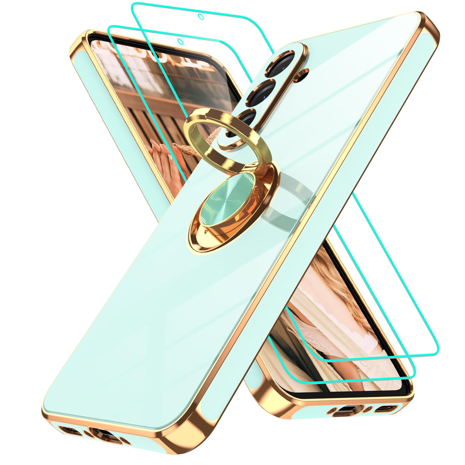 Gritup Slim Fit Case for Samsung Galaxy S Series,Shockproof Soft Cover with 2 Pcs HD Screen Protectors,and Built-in Ring Kickstand Phone Cover