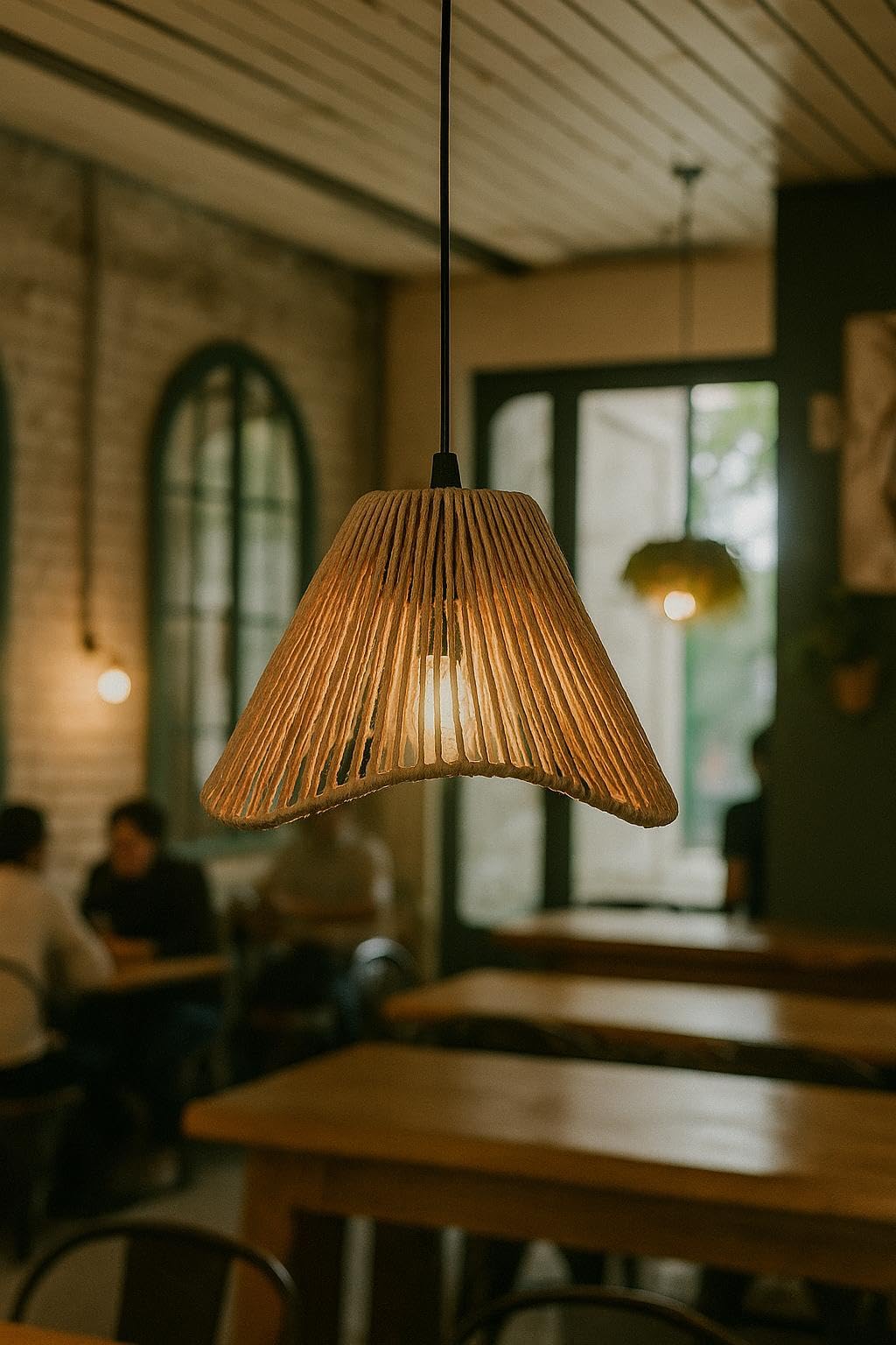 AM Caning Rattan Pendant Light Shade, Wicker Rafiah Lamp Premium Celing Light, Hanging Lamp Shade with Textured Pattern, Pendent Lamp Handwoven - 1 Piece (10"D x 8"H) (Biege) (Bulb not included)