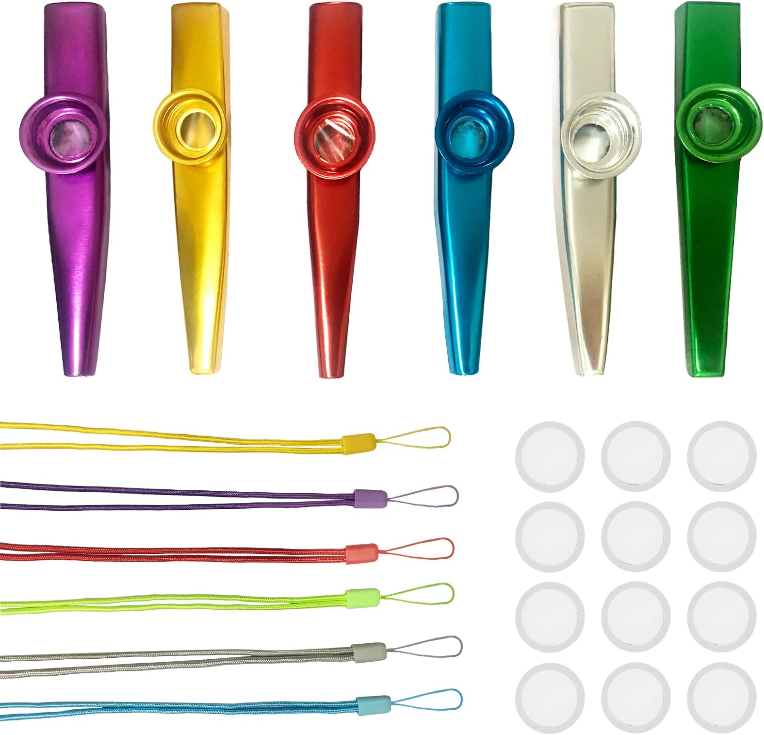 Shudyear 6 Pack Metal Kazoos Musical Instruments with 12 Flute